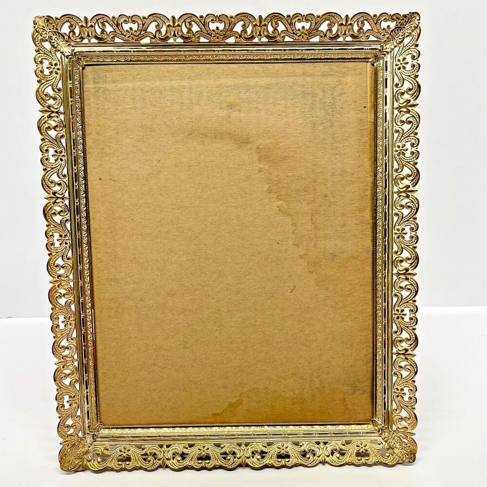 Vintage MCM Ornate Gold Filigree 8x10 Picture Frame Tabletop or Wall Mount